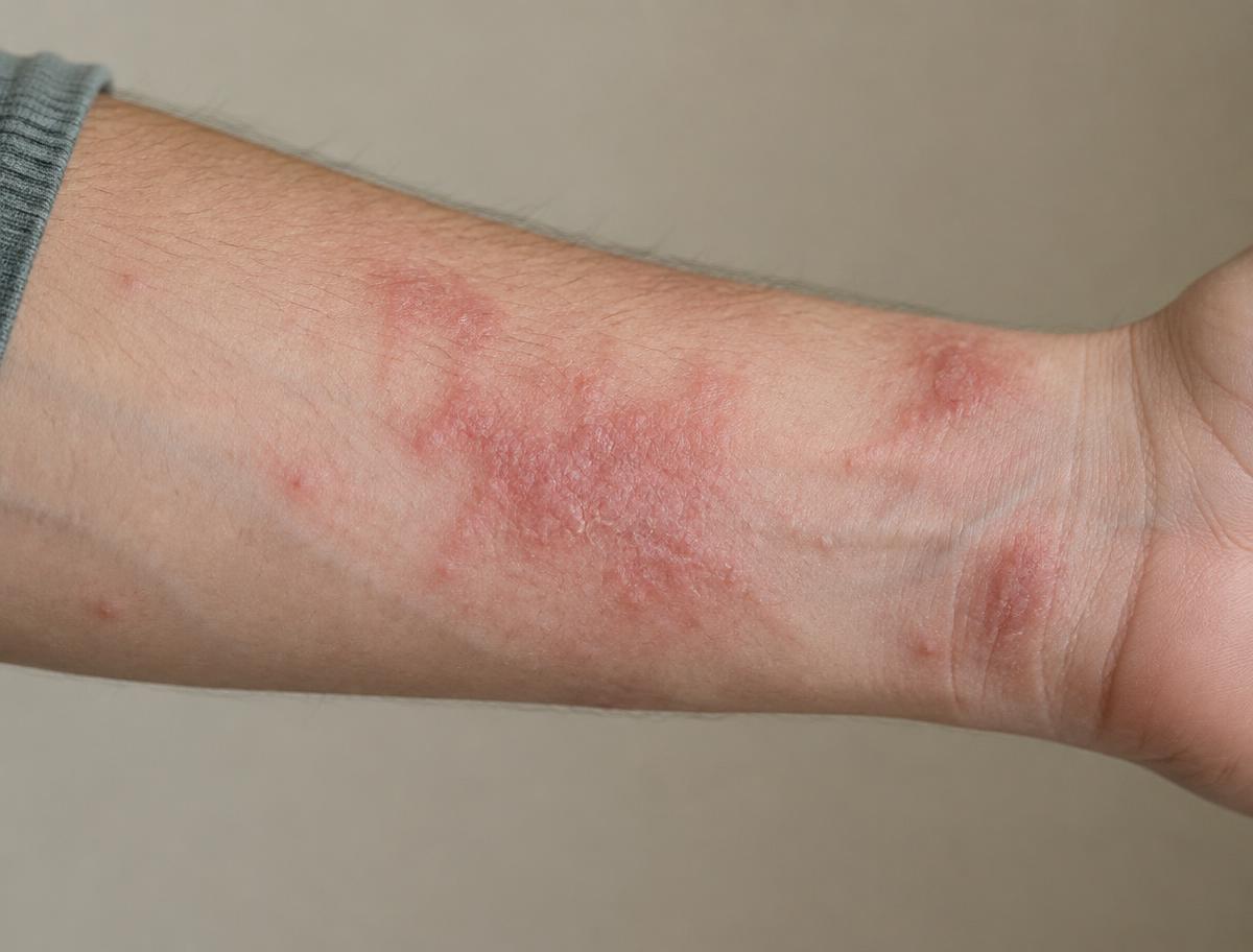 Person with an irritated red rash on the forearm